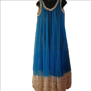 Vintage Deena   Blue and off  White  Nightgown/ Chamise. Beautiful Lace Trim.